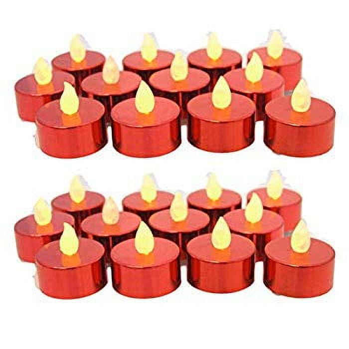 Red LED Tea Lights Set of 24 Metallic Red Tea Light Candles Flameless