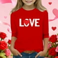 thumbnail image 1 of Red LOVE Graphic Girls Cold Shoulder Top, 3/4 Sleeve Soft Stretchy Polyester Spandex Casual Relaxed Fit Tee for Girls 4-12 Years,Size 7-8T, 1 of 5