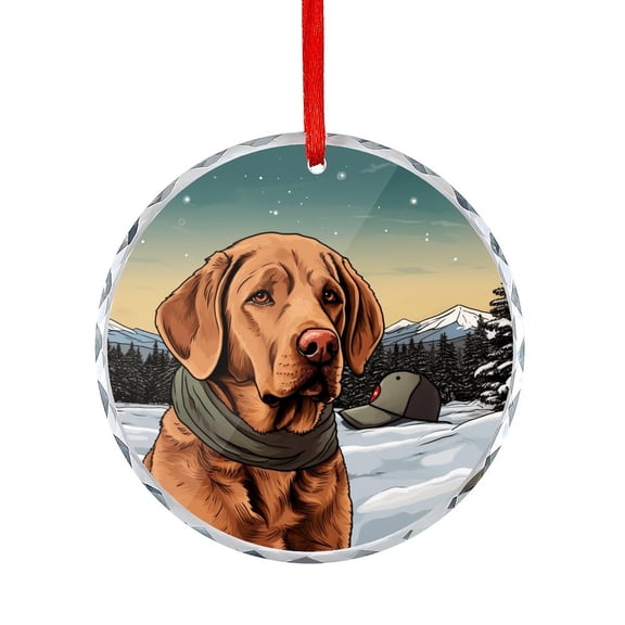 Red Lab Sitting In A Snow Christmas Ornament Xmas Tree Decorations Dog Lovers Glass Round Ornaments