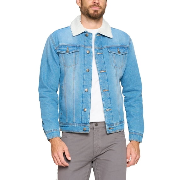 Red Label Men’s Classic Sherpa Lined Cotton Denim Jean Button Up Trucker Jacket (Medium Blue, XL)