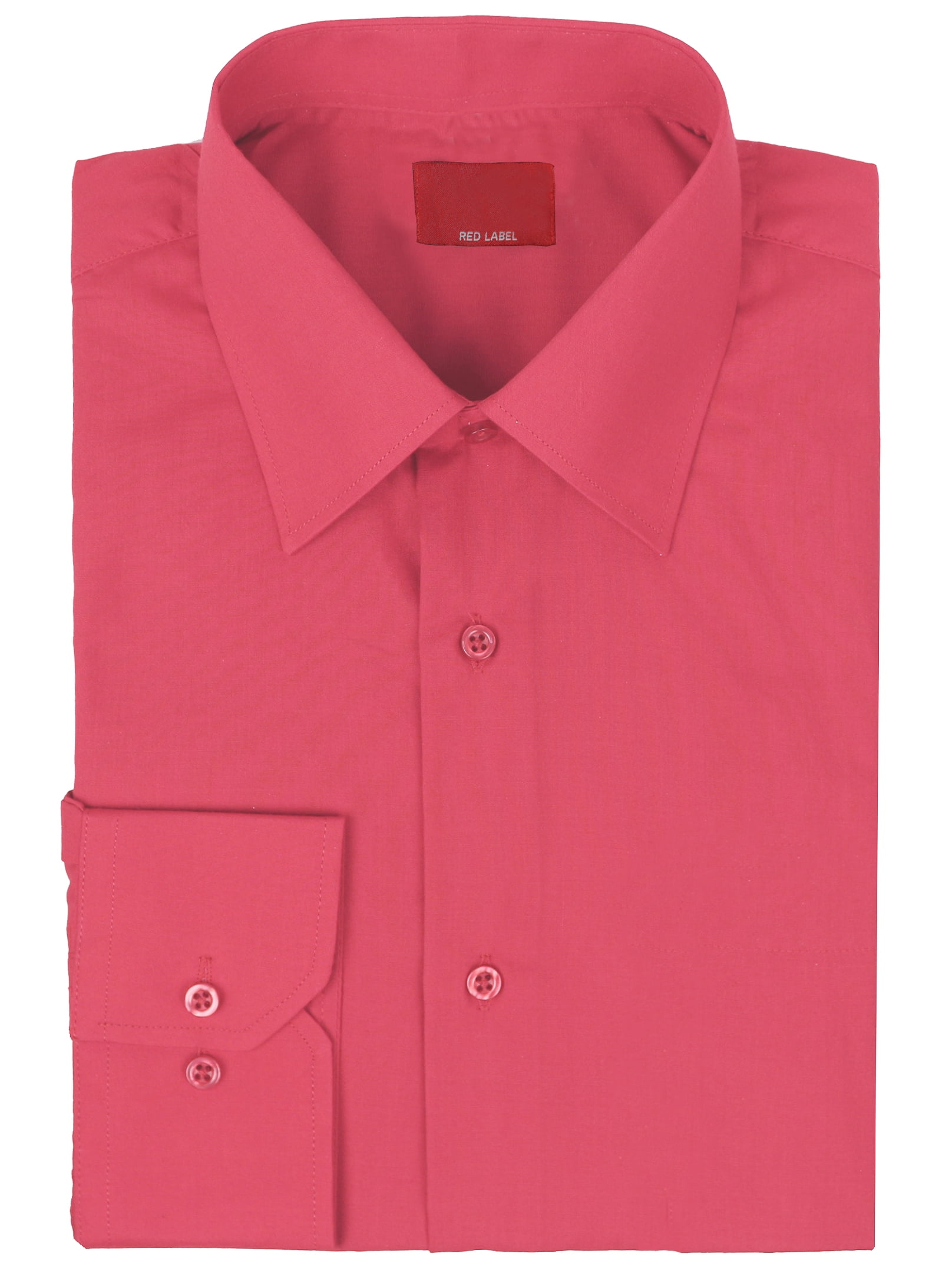 Red Label Men s Long Sleeve Slim Dress Shirt D 10 Coral M Walmart