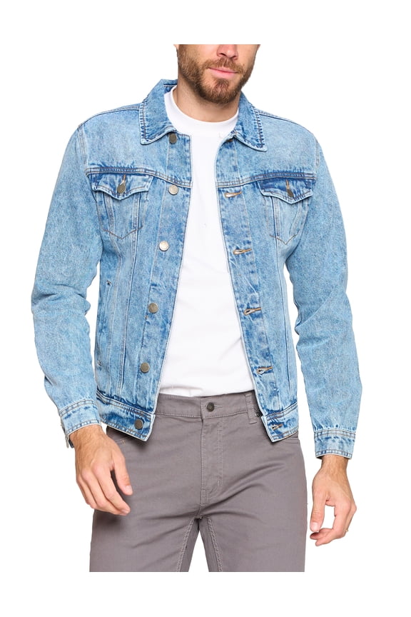 Red Label Men’s Premium Casual Faded Denim Jean Button Up Cotton Slim Fit Jacket (Light Blue, L)