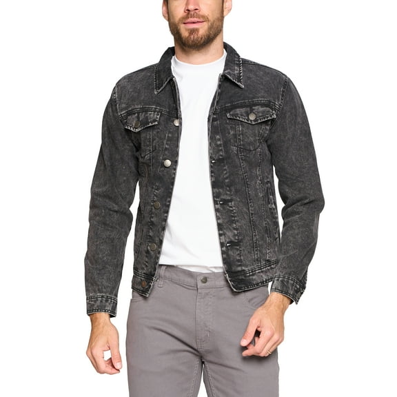 Red Label Men’s Premium Casual Faded Denim Jean Button Up Cotton Slim Fit Jacket (Mineral Black, S)