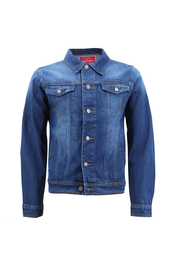 Red Label Men’s Premium Casual Faded Denim Jean Button Up Cotton Slim Fit Jacket (Solid Dark Blue, 2XL)
