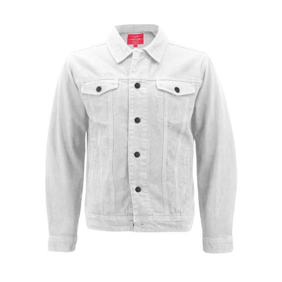 Red Label Men’s Premium Casual Faded Denim Jean Button Up Cotton Slim Fit Jacket (White, XL)