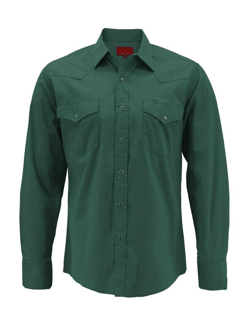 Red Label Men's Pearl Snap Western Long Sleeve Slim Fit Collar Shirt, Hunter  Green, Size L - Walmart.com