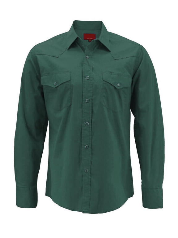 Pearl Snap Western Long Sleeve Slim Fit Shirt D-20 (L, Hunter Green)