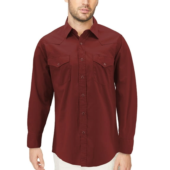 Red Label Pearl Snap Western Long Sleeve Slim Fit Shirt D-20 (M, Burgundy)