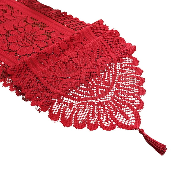 Red Lace Christmas Table Runner Festive Holiday Decor With Red Design, Polyester Material And Easy Care For Dining Table Coffee Table Party Surfaces 13X72X0.1In 0.5Lb