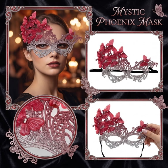 Red Lace Masquerade Mask for Women 11 X 7 Inch Venetian Masquerade Mask Butterflies Party Accessory for Halloween Party Mardi Gras Events Halloween 1 Pack