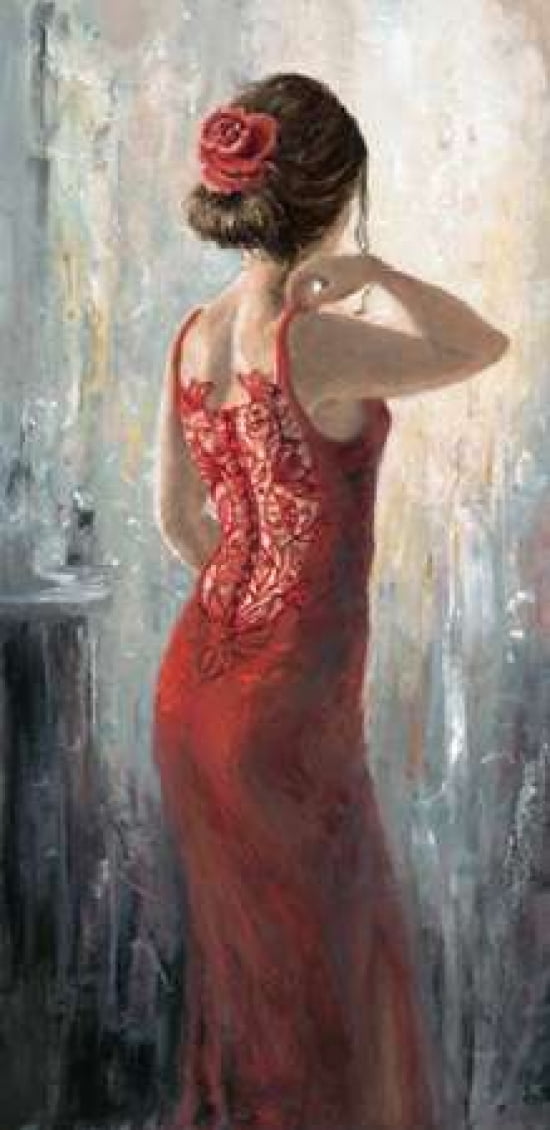 Red Lace-Red Rose Canvas Art - Karen Wallis (24 x 48)