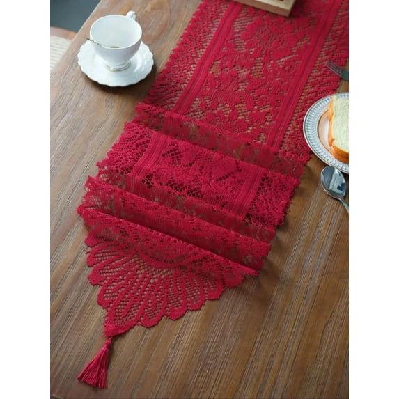 Red Lace Table Cloth Runner for Wedding Banquet Decorations, Christmas Party Table Decor, Red, 13 x 59 Inch