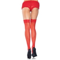 Red Lace Top Stockings with Back Seam 1101LEG_R Red
