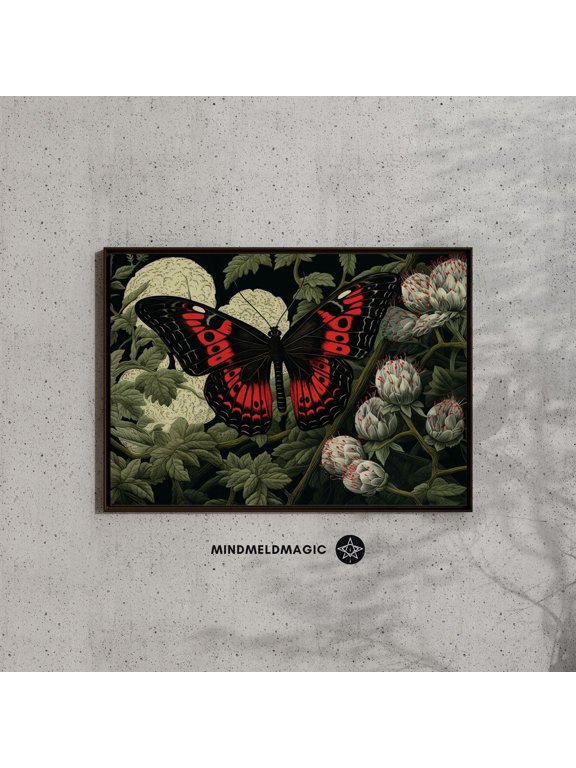 Red Lacewing Butterfly Coquette Botanical Poster