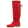 thumbnail image 1 of Red Women'S Fashion Winter Knee High Boots Casual Back Strap Thick Heel Pleated Suede Comfortable Outdoor Shoes Size 36 Foot Length 9.06In, 1 of 9
