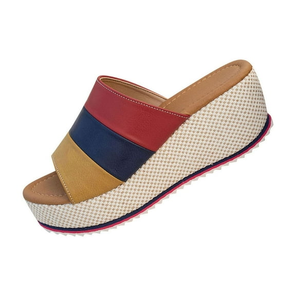 Red Ladies Breathable Slippers With Color Block And Open Toe For Summer