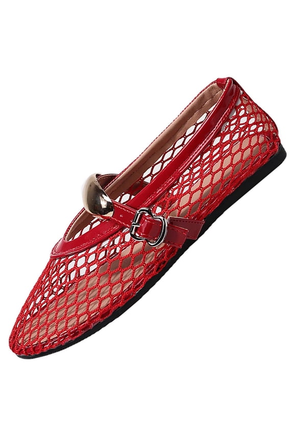 Red Ladies Casual Fishnet Breathable Shoes Round Head