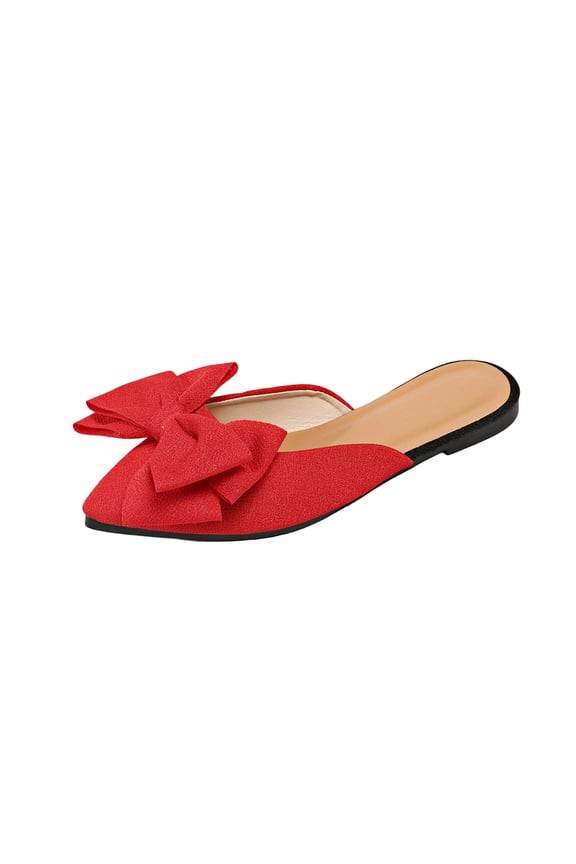 Red Ladies Casual Plus Size Breathable Shoes Bow Pointed Toe Flat Soft Sole Slippers Ideal For Use