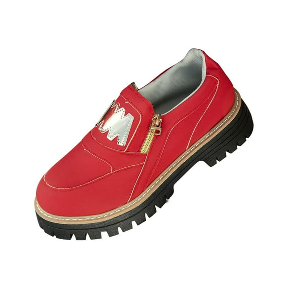 Red Ladies Casual Shoes With Side Zipper And Thick Heel For All Occasions