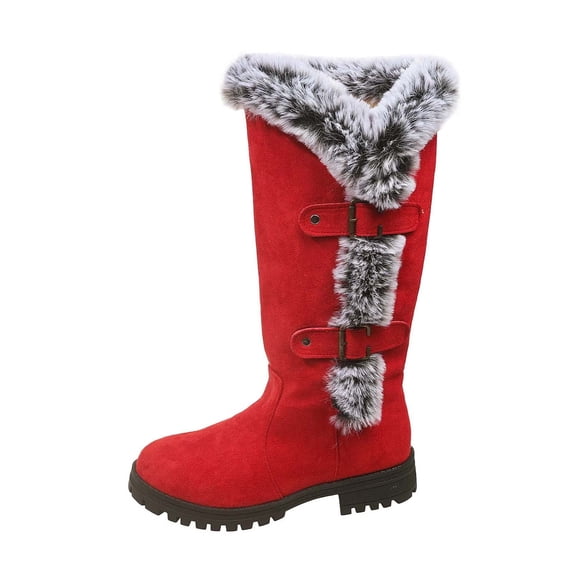 Red Ladies Casual Snow Boots With Round Toe Design Low Heel And Warm Lining For Comfortable Fit