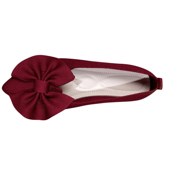 Red Ladies Flat Footwear With Knitted Accents And Bow For Everyday Wear Lightweight And Breathable For All Activities