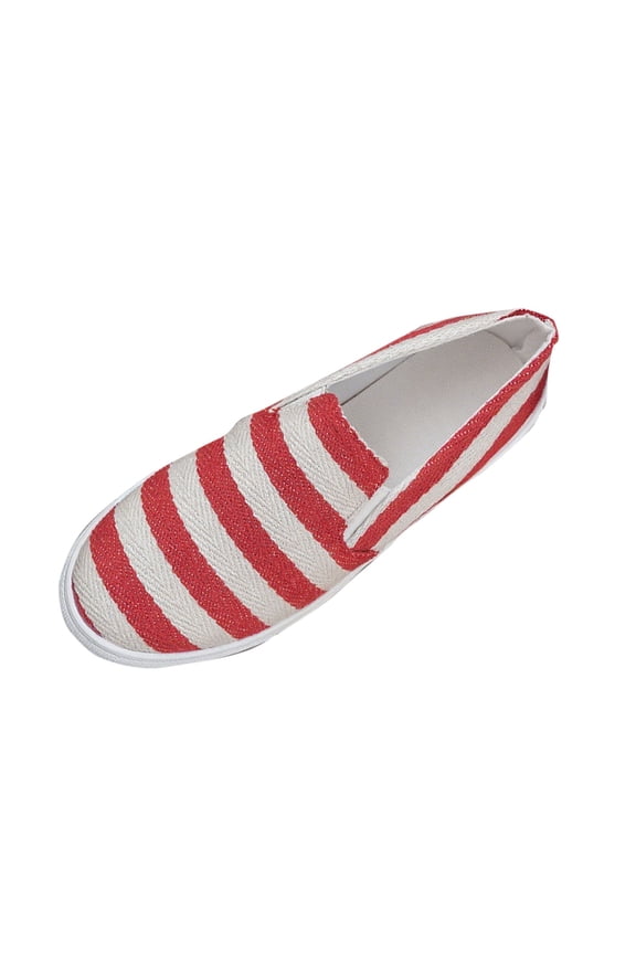 Red Womens Canvas Flat Shoes Slip On Striped Print Casual Round Toe Comfortable Moccasins Loafers Size 40