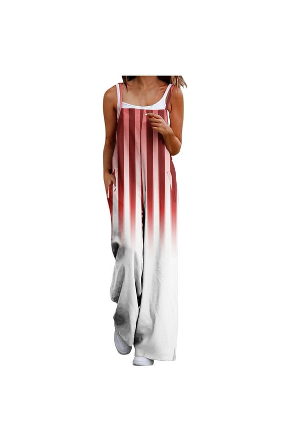 Red Ladies Pants Casual Jumpsuits Pants Romper for Juniors Gradient Loose Fit Flare Bell Bottom Straight Leg Long Bootcut Leg Fall Summer Pants 2025 Clothing S