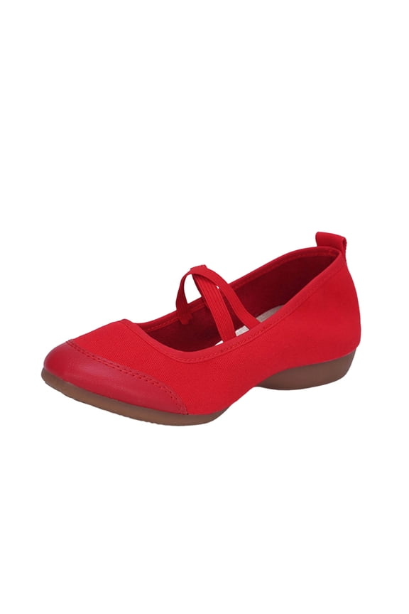 Red Ladies Red Mid Heel Canvas Leather Toe Dance Footwear Adult Practice Plus Size Comfortable Ballet Shoes
