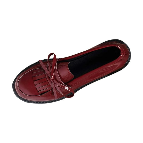 Red Ladies Versatile Tassel Slip On Loafers For Casual Wear Spring And Summer Comfortable With Rubber Sole Stylish