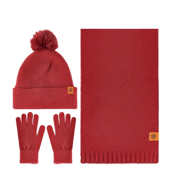 Red Ladies Winter Three Piece Combo With Double Layer Velvet Hat Scarf Gloves