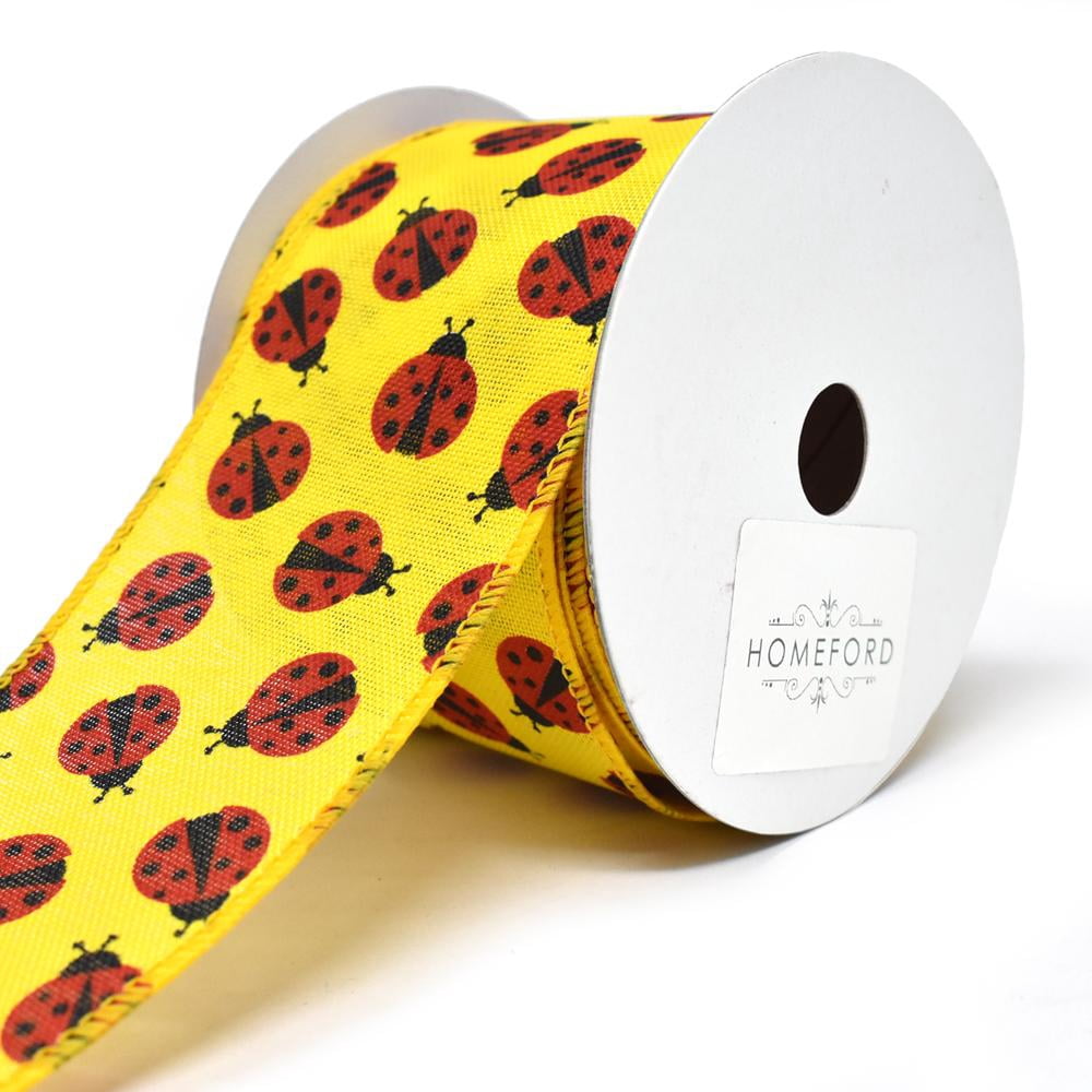 FIREFLY IMPORTS Red Lady Bugs Wired Linen Ribbon, 2-1/2-Inch, 10-Yard, Daffodil