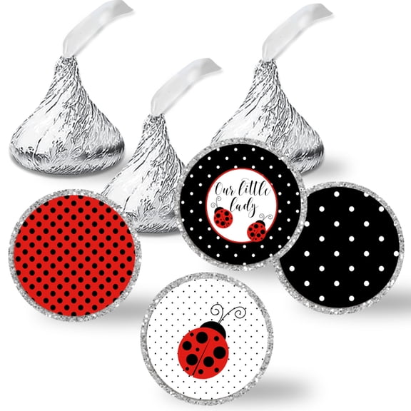 Red Ladybug Birthday Chocolate Kiss Stickers 324 Count, 0.75 Inch Round Party Candy Labels, 3 Sheets of Coordinating Designs, Made in USA by Amanda Creation