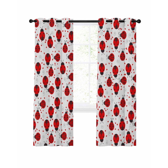 Red Ladybug Blackout Curtains 63 Inch Length Cartoon Insects Animal Love White Background Thermal Insulated Window Curtain Window Drapes 2 Panels for Bedroom Living Room 42"Wx63"L