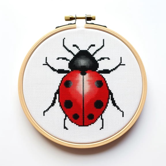 Red Ladybug DIY Stamped Cross Stitch Kits for Beginners Easy with Hoop 11CT Needlepoint Embroidery Counted Cross Stitch Kits Art Craft Wall Decoration 35x35cm(1)