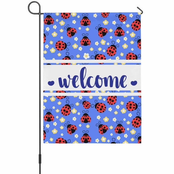 Red Ladybug Garden Flag 12 x 18 Inches, Welcome Insects Yellow Daisy Floral Pastoral Style Blue Weather Proof Outdoor Patio Flags Double Sided Small Garden Decoration for Yard Outside Home