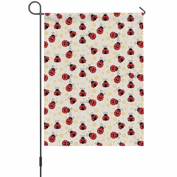 Red Ladybug Garden Flag 12 x 18 Inches, Yellow Daisy Floral Insects Pastoral Style Linen Texture Weather Proof Outdoor Patio Flags Double Sided Small Garden Decoration for Yard Outside Home