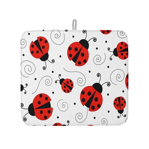 Red Ladybug Seamless Dish Drying Mats for Kitchen Counter,Absorbent Microfiber Dish Drainer Rack Mat Funny Cartoon Animal Drying Pad for Sinks,Utensils,Countertops,16x18in