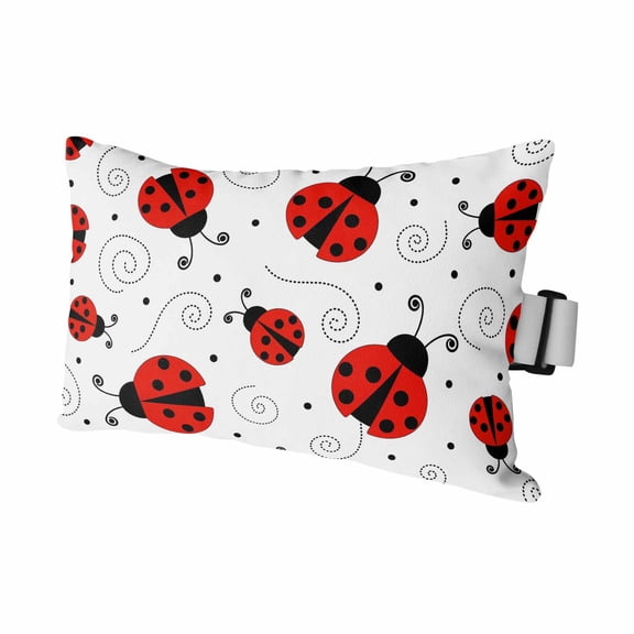 Red Ladybug Seamless Outdoor Pillow for Chaise Lounge Chair,Funny Cartoon Animal Print Waterproof Headrest Lumbar Pillows with Insert&Elastic Strap for Patio Pool Garden Chairs Decor,1 Pack
