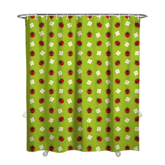 Red Ladybug Shower Curtain with 12 Hooks - 72x84 Inch Cartoon Nature Insect & Polka Dot Design, Premium Fade-Resistant Waterproof Bathroom Decor