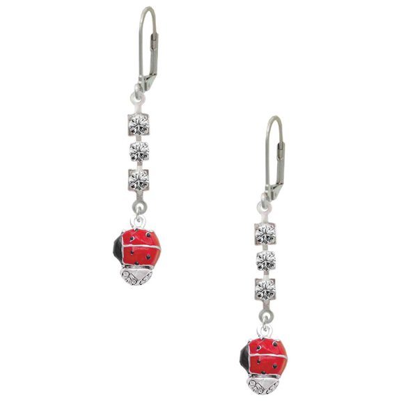 Red Ladybug Spinner Crystal Madison Leverback Earrings