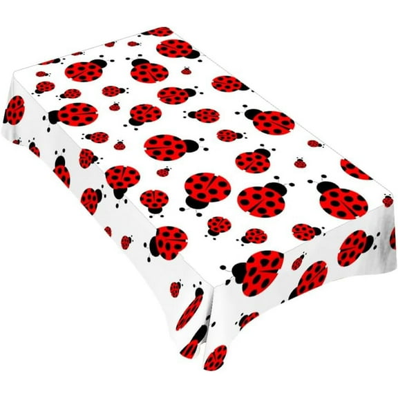 Red Ladybug Tablecloth Decor Cute Small Dots Fun Table Cloth Dining Room Kitchen Table Cover 60" X 84" Oblong/Rectangle