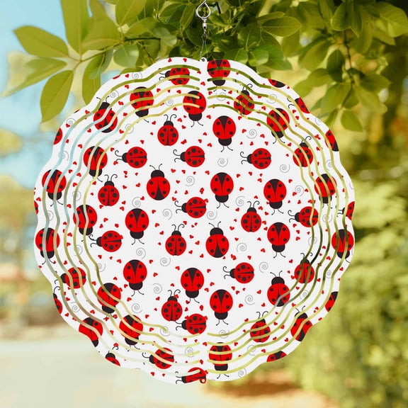 Red Ladybug Wind Spinner for Garden Yard 8In, Cartoon Insects Animal Love White Background 3D Stainless Steel Kinetic Hanging Wind Spinners Rustproof Outdoor Decor for Lawn Patio Home