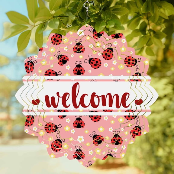 Red Ladybug Wind Spinner for Garden Yard 8In, Welcome Insects Yellow Daisy Floral Pastoral Style Pink 3D Stainless Steel Kinetic Hanging Wind Spinners Rustproof Outdoor Decor for Lawn Patio Home