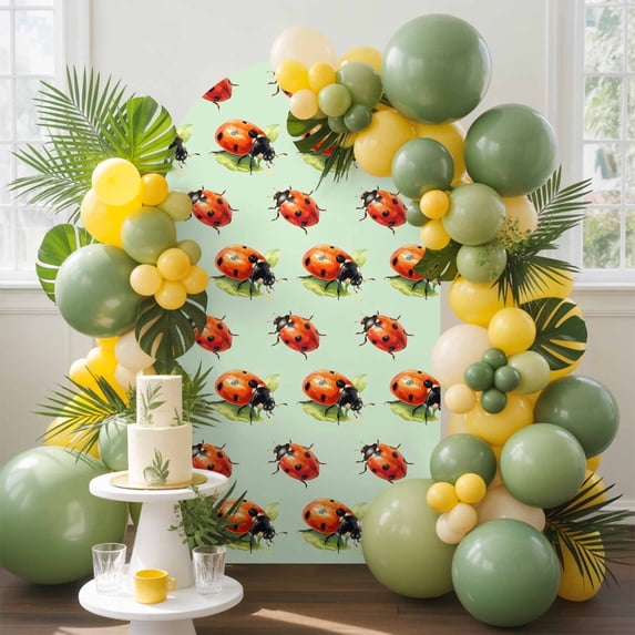Red Ladybugs Arch Backdrop Cover, 6.6FT, Vines Leaves Spring Plant ...