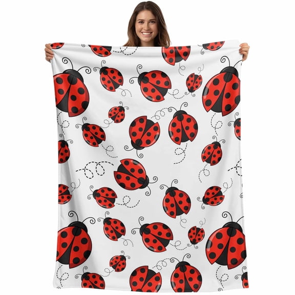 Red Ladybugs Blanket Soft Cozy Warm Throw Blanket for Couch, Plush Fuzzy Flannel Fleece Blankets for Sofa, Animal Themed Spring Summer Rustic Bed Blankets Lightweight Gifts for Women, 40"x50"