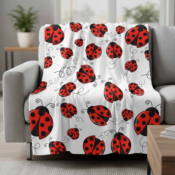 Red Ladybugs Fleece Throw Blanket Country Cute Ladybug Red Black Animals Geometric Lines Ultra Soft Fuzzy Cozy Flannel Throw Blanket for Couch Sofa Bed Car Travel, Ideal Gifts 40x50 Inches