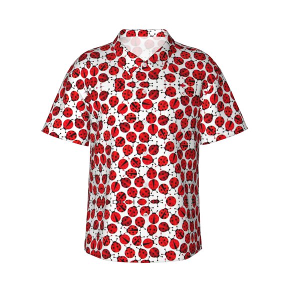 Red Ladybugs Hawaiian Shirts For Men, Summer Short-Sleeve Relaxed-Fit Button-Down Shirts Xx-Large