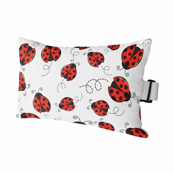 Red Ladybugs Outdoor Pillows for Chaise Lounge Chair Waterproof Lumbar Pillows with Insert&Adjustable Strap Beach Headrest Pillow Animal Themed Spring Summer Rustic Pillow for Patio Pool 11"x16"