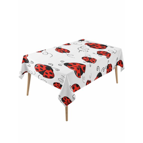 Red Ladybugs Table Cloth, Waterproof Tablecloth for Rectangle Tables, Animal Themed Spring Summer Rustic Reusable Washable Fabric Table Cover for Restaurant Kitchen Dining Tables 60"x120"