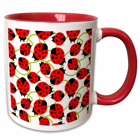 3drose, Red Ladybugs- Whimsical Art- Spring, 11oz Two-tone Red Mug